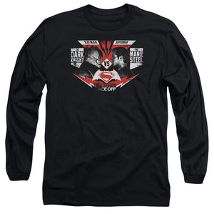 AN OFFCIALLY LICENSED BATMAN V SUPERMAN ULTIMATE FACE OFF MEN'S LONG SLEEVE T-SHIRT BLACK