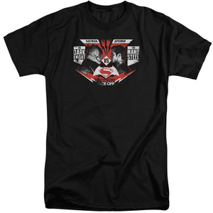 AN OFFCIALLY LICENSED BATMAN V SUPERMAN ULTIMATE FACE OFF MEN'S TALL FIT T-SHIRT BLACK