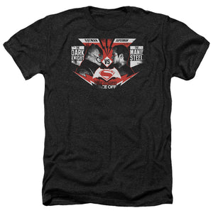 AN OFFCIALLY LICENSED BATMAN V SUPERMAN ULTIMATE FACE OFF MEN'S HEATHER T-SHIRT CHARCOAL