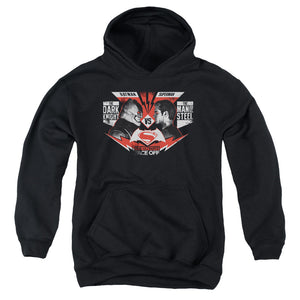 AN OFFCIALLY LICENSED BATMAN V SUPERMAN ULTIMATE FACE OFF YOUTH HOODIE BLACK