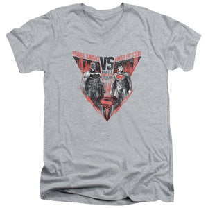 AN OFFCIALLY LICENSED BATMAN V SUPERMAN BATLLE FOR GOTHAM MEN'S V-NECK T-SHIRT ATHLETIC HEATHER