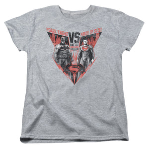 AN OFFCIALLY LICENSED BATMAN V SUPERMAN BATLLE FOR GOTHAM WOMEN'S REGULAR FIT T-SHIRT ATHLETIC HEATHER