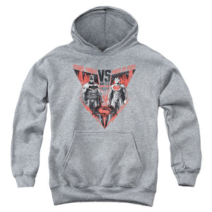 AN OFFCIALLY LICENSED BATMAN V SUPERMAN BATLLE FOR GOTHAM YOUTH HOODIE ATHLETIC HEATHER