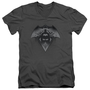 AN OFFCIALLY LICENSED BATMAN V SUPERMAN FEAR MEN'S V-NECK T-SHIRT CHARCOAL