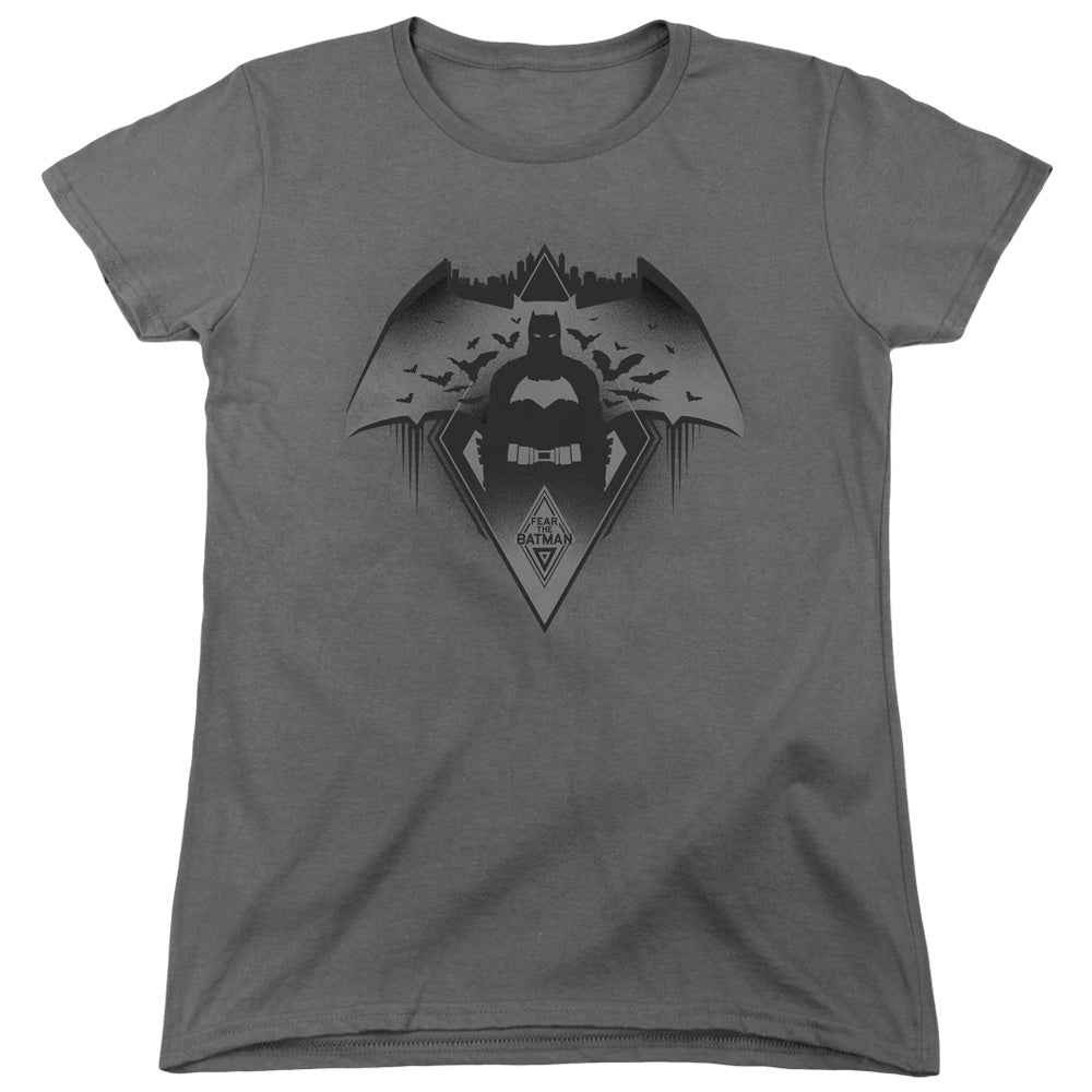 AN OFFCIALLY LICENSED BATMAN V SUPERMAN FEAR WOMEN'S REGULAR FIT T-SHIRT CHARCOAL