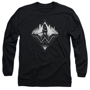 AN OFFCIALLY LICENSED BATMAN V SUPERMAN CITY WARRIOR MEN'S LONG SLEEVE T-SHIRT BLACK