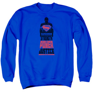 AN OFFCIALLY LICENSED BATMAN V SUPERMAN SUPER JUSTICE ADULT UNISEX CREWNECK SWEATSHIRT ROYAL