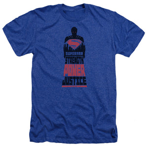 AN OFFCIALLY LICENSED BATMAN V SUPERMAN SUPER JUSTICE MEN'S HEATHER T-SHIRT ROYAL