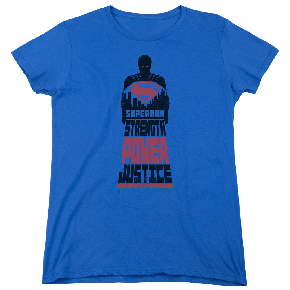 AN OFFCIALLY LICENSED BATMAN V SUPERMAN SUPER JUSTICE WOMEN'S REGULAR FIT T-SHIRT ROYAL