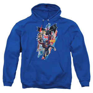 AN OFFCIALLY LICENSED BATMAN V SUPERMAN RIPPED TRIO ADULT UNISEX PULLOVER HOODIE ROYAL
