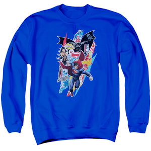 AN OFFCIALLY LICENSED BATMAN V SUPERMAN RIPPED TRIO ADULT UNISEX CREWNECK SWEATSHIRT ROYAL