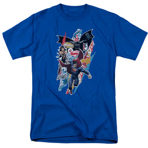 AN OFFCIALLY LICENSED BATMAN V SUPERMAN RIPPED TRIO MEN'S REGULAR FIT T-SHIRT ROYAL