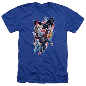 AN OFFCIALLY LICENSED BATMAN V SUPERMAN RIPPED TRIO MEN'S HEATHER T-SHIRT ROYAL