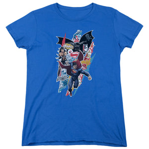 AN OFFCIALLY LICENSED BATMAN V SUPERMAN RIPPED TRIO WOMEN'S REGULAR FIT T-SHIRT ROYAL