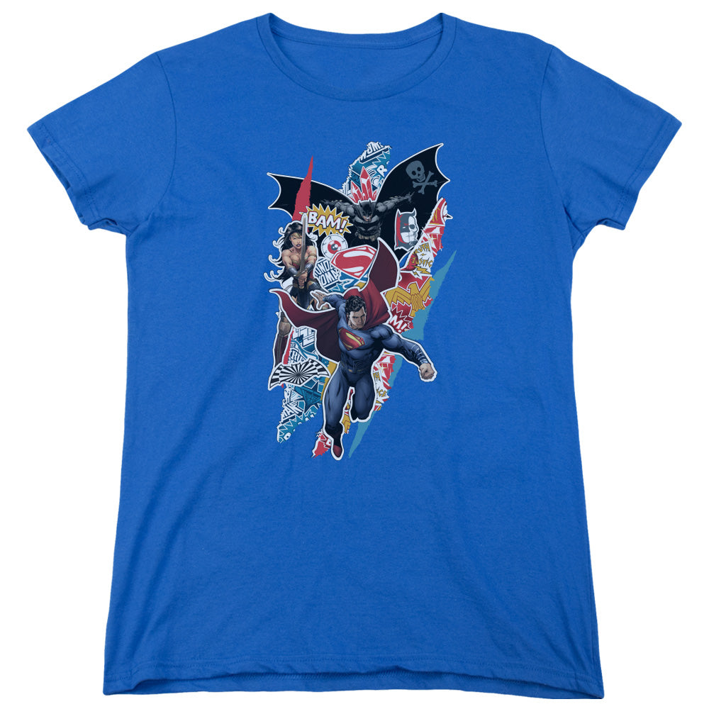 AN OFFCIALLY LICENSED BATMAN V SUPERMAN RIPPED TRIO WOMEN'S REGULAR FIT T-SHIRT ROYAL