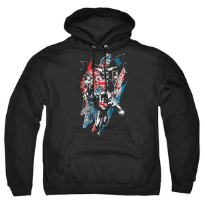 AN OFFCIALLY LICENSED BATMAN V SUPERMAN RIPPED TRIO 2 ADULT UNISEX PULLOVER HOODIE BLACK