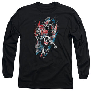 AN OFFCIALLY LICENSED BATMAN V SUPERMAN RIPPED TRIO 2 MEN'S LONG SLEEVE T-SHIRT BLACK