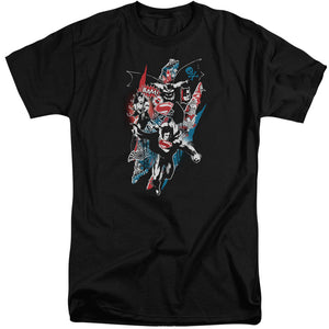 AN OFFCIALLY LICENSED BATMAN V SUPERMAN RIPPED TRIO 2 MEN'S TALL FIT T-SHIRT BLACK