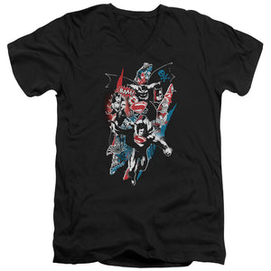 AN OFFCIALLY LICENSED BATMAN V SUPERMAN RIPPED TRIO 2 MEN'S V-NECK T-SHIRT BLACK