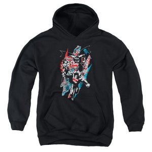 AN OFFCIALLY LICENSED BATMAN V SUPERMAN RIPPED TRIO 2 YOUTH HOODIE BLACK