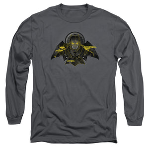 AN OFFCIALLY LICENSED BATMAN V SUPERMAN BATMAN TECH MEN'S LONG SLEEVE T-SHIRT CHARCOAL