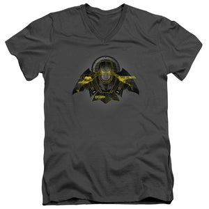 AN OFFCIALLY LICENSED BATMAN V SUPERMAN BATMAN TECH MEN'S V-NECK T-SHIRT CHARCOAL