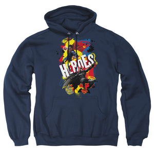 AN OFFCIALLY LICENSED BATMAN V SUPERMAN DOUBLE HERO ADULT UNISEX PULLOVER HOODIE NAVY