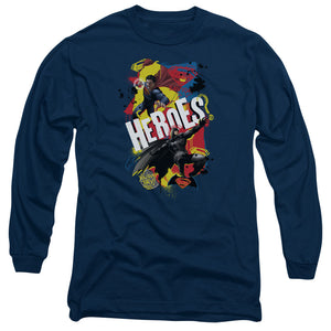 AN OFFCIALLY LICENSED BATMAN V SUPERMAN DOUBLE HERO MEN'S LONG SLEEVE T-SHIRT NAVY