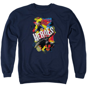 AN OFFCIALLY LICENSED BATMAN V SUPERMAN DOUBLE HERO ADULT UNISEX CREWNECK SWEATSHIRT NAVY
