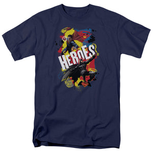 AN OFFCIALLY LICENSED BATMAN V SUPERMAN DOUBLE HERO MEN'S REGULAR FIT T-SHIRT NAVY