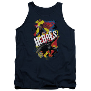 AN OFFCIALLY LICENSED BATMAN V SUPERMAN DOUBLE HERO ADULT UNISEX TANK TOP NAVY