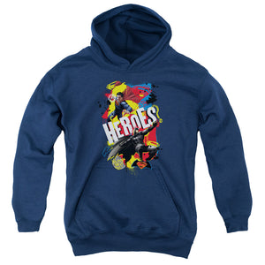 AN OFFCIALLY LICENSED BATMAN V SUPERMAN DOUBLE HERO YOUTH HOODIE NAVY