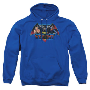 AN OFFCIALLY LICENSED BATMAN V SUPERMAN TOGETHER WE FIGHT ADULT UNISEX PULLOVER HOODIE ROYAL