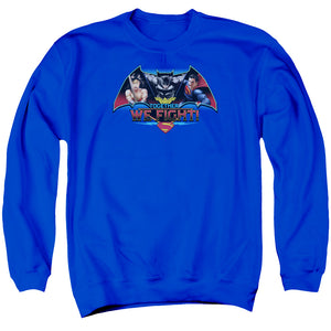 AN OFFCIALLY LICENSED BATMAN V SUPERMAN TOGETHER WE FIGHT ADULT UNISEX CREWNECK SWEATSHIRT ROYAL