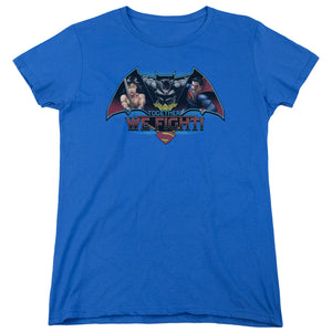 AN OFFCIALLY LICENSED BATMAN V SUPERMAN TOGETHER WE FIGHT WOMEN'S REGULAR FIT T-SHIRT ROYAL