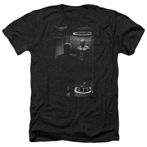 AN OFFCIALLY LICENSED BATMAN V SUPERMAN SUIT UP MEN'S HEATHER T-SHIRT CHARCOAL