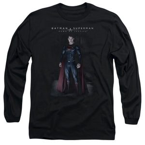 AN OFFCIALLY LICENSED BATMAN V SUPERMAN STAND TALL MEN'S LONG SLEEVE T-SHIRT BLACK