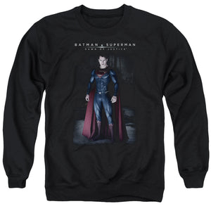 AN OFFCIALLY LICENSED BATMAN V SUPERMAN STAND TALL ADULT UNISEX CREWNECK SWEATSHIRT BLACK