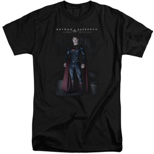 AN OFFCIALLY LICENSED BATMAN V SUPERMAN STAND TALL MEN'S TALL FIT T-SHIRT BLACK