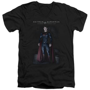 AN OFFCIALLY LICENSED BATMAN V SUPERMAN STAND TALL MEN'S V-NECK T-SHIRT BLACK