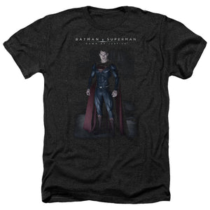 AN OFFCIALLY LICENSED BATMAN V SUPERMAN STAND TALL MEN'S HEATHER T-SHIRT CHARCOAL