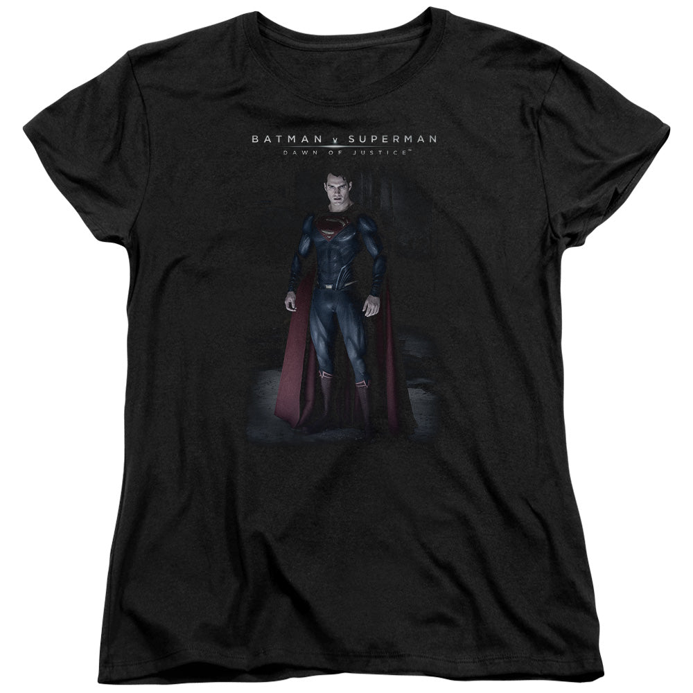 AN OFFCIALLY LICENSED BATMAN V SUPERMAN STAND TALL WOMEN'S REGULAR FIT T-SHIRT BLACK