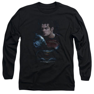 AN OFFCIALLY LICENSED BATMAN V SUPERMAN SUPER ANGRY MEN'S LONG SLEEVE T-SHIRT BLACK