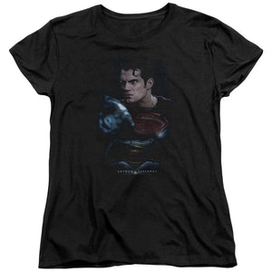 AN OFFCIALLY LICENSED BATMAN V SUPERMAN SUPER ANGRY WOMEN'S REGULAR FIT T-SHIRT BLACK