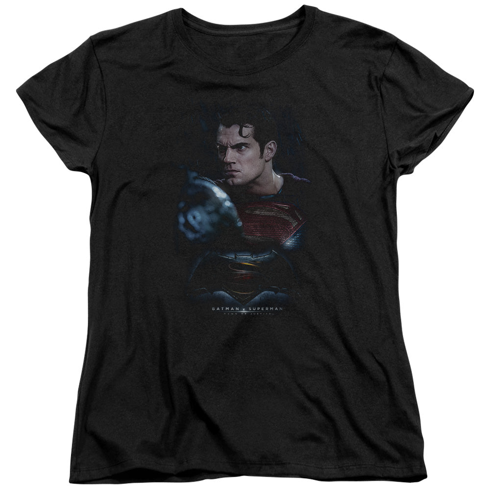 AN OFFCIALLY LICENSED BATMAN V SUPERMAN SUPER ANGRY WOMEN'S REGULAR FIT T-SHIRT BLACK