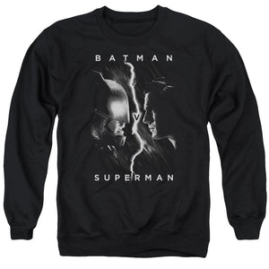 AN OFFCIALLY LICENSED BATMAN V SUPERMAN FACE TO FACE ADULT UNISEX CREWNECK SWEATSHIRT BLACK