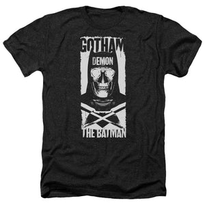 AN OFFCIALLY LICENSED BATMAN V SUPERMAN DEMON BAT MEN'S HEATHER T-SHIRT CHARCOAL