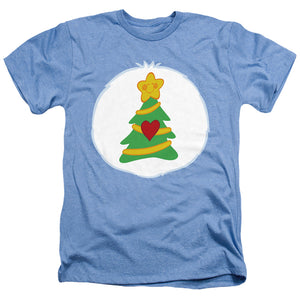 AN OFFCIALLY LICENSED CARE BEARS CHRISTMAS WISHES BELLY MEN'S HEATHER T-SHIRT LIGHT BLUE