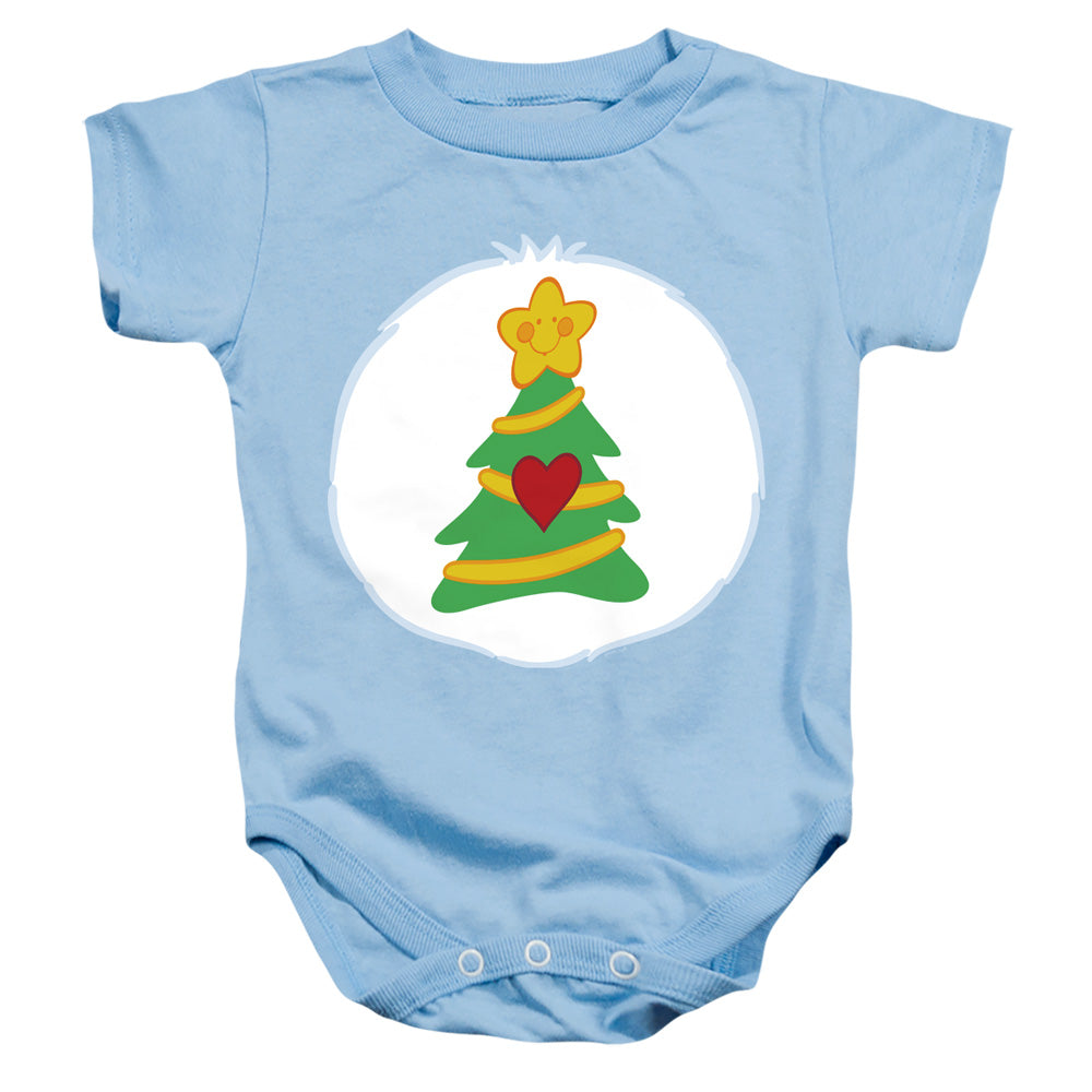 AN OFFCIALLY LICENSED CARE BEARS CHRISTMAS WISHES BELLY BABY BODYSUIT LIGHT BLUE