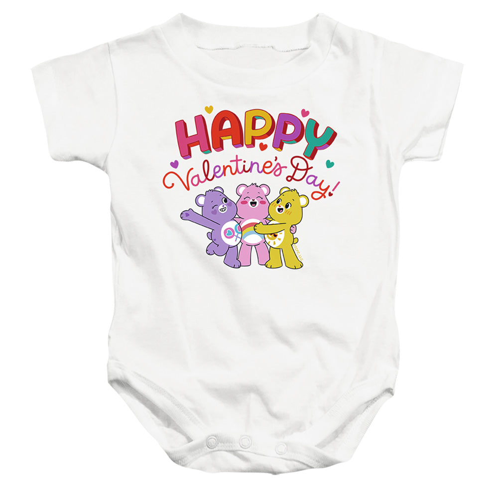 AN OFFCIALLY LICENSED CARE BEARS HAPPY VALENTINE'S DAY BABY BODYSUIT WHITE